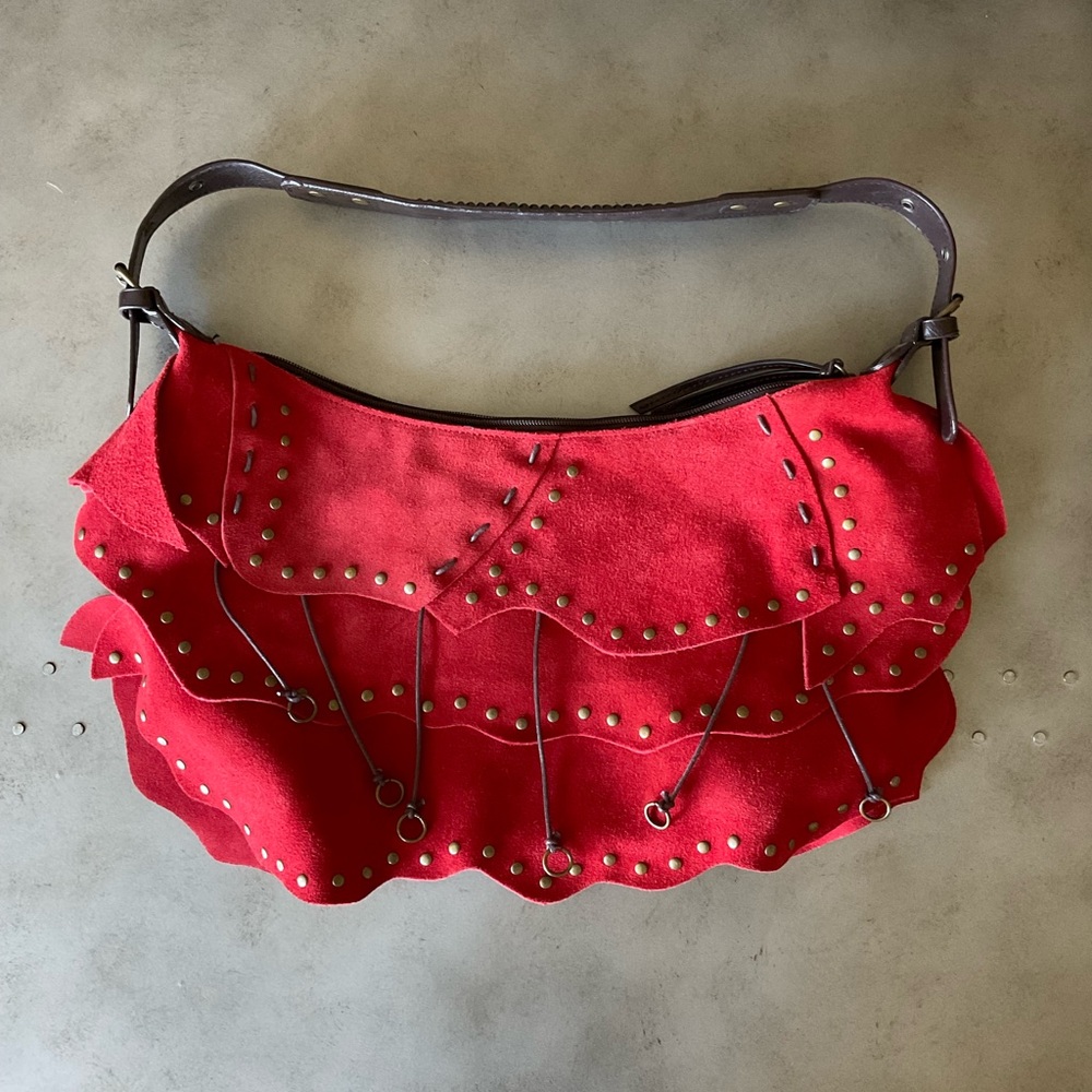 SR Squared by Sondra Roberts Spanish Red Suede Handbag